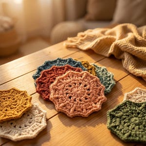 Crochet Flower Coaster Pattern PDF, Boho Mug Rug Set, Cotton Drink Coasters, Macrame Style, Easter Decor, Housewarming Gift