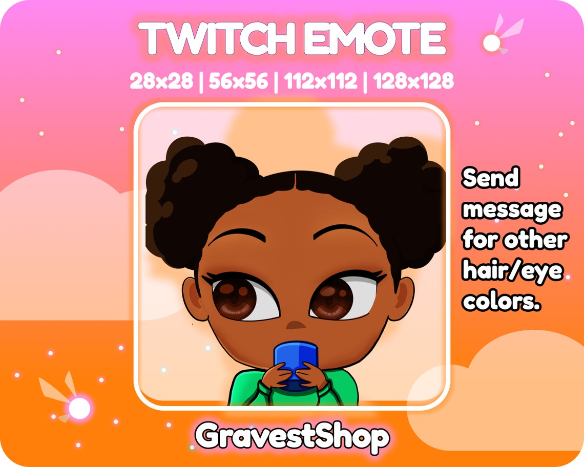 Sips Tea Emote, Twitch, Discord Emoji, Black Girl, Dark Brown Hair