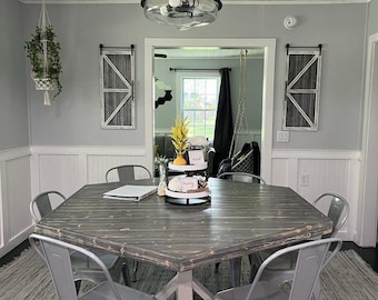 DIY Hexagon Farmhouse Table Plans, Blueprints, Materials List, Instructions