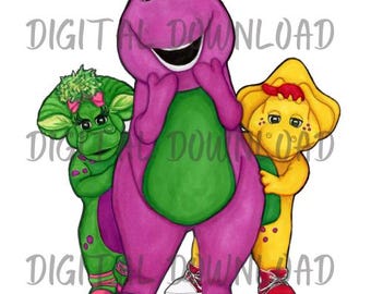 Obra de arte digital inspirada en Barney y sus amigos / Arte de fan imprimible para decoración de paredes, camisetas y regalos