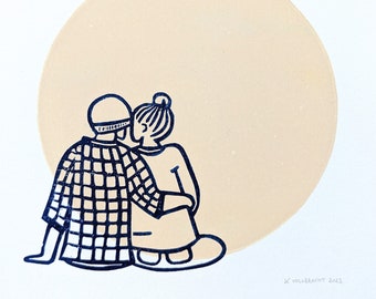 Linocut print "Better together" couple