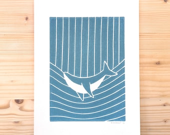 Lino print whale minimalist