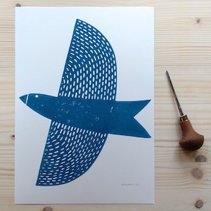 Lino print bird minimalist