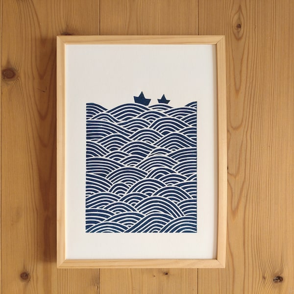 Lino print - hand printed - I'll show you the world