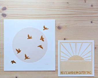 Set of 2 prints Flock of Birds and Today will be a good day
