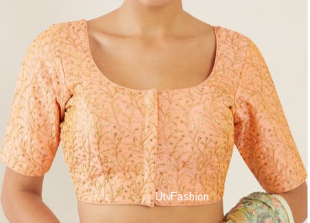 Handmade Round Neck Blouse Designer Pattern Beautiful Saree - Etsy ...