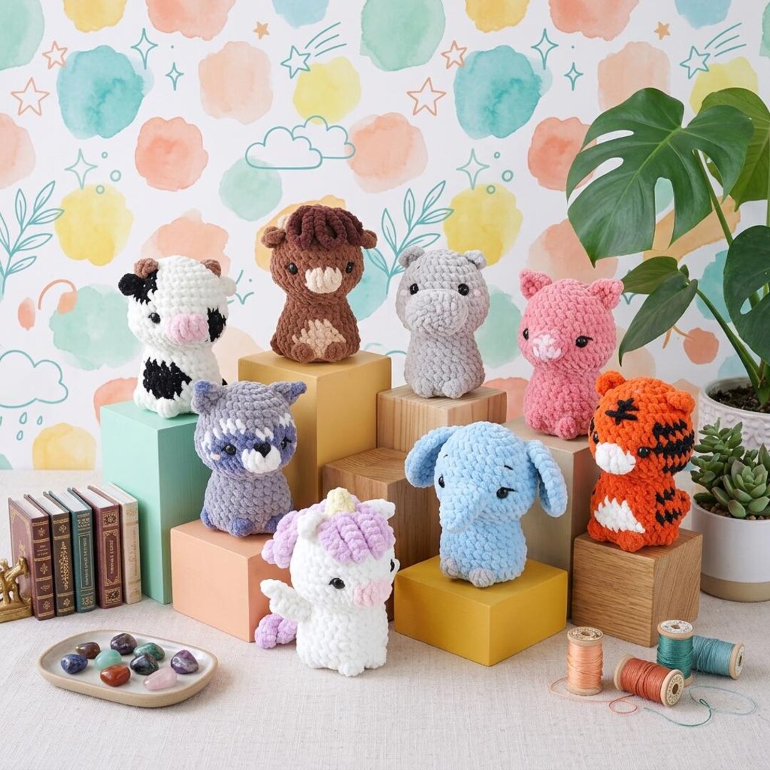 9 in 1 Animal Crochet Pattern Bundle, Amigurumi Plush Cow Pig Tiger ...