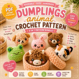Animal Dumplings Crochet Pattern, Amigurumi Dumpling Bundle, Cute Crochet Animals, Highland Cow Crochet, Crochet Pattern PDF, Cute Toy