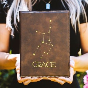 Custom Astrology Diary, Zodiac Sign Gifts, Zodiac Sign Print, Leather Padfolio Personalized, Custom Zodiac Sign Gift Custom Padfolio For Her