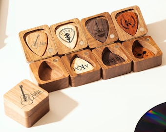 Personalized Guitar Pick Holder, Music Gift for Guitarist Musician, Custom Wooden Guitar Box, Wooden Guitar Pick, Guitar Accessories