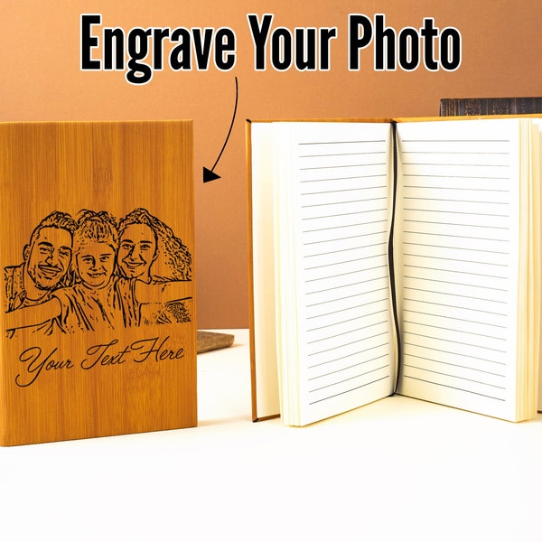 Personalized Leather Journal, Engraved Photo Gift, Engraved Handwriting Gift, Leather Journal, Custom Family Portrait, Family Photo Gifts
