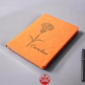 Birth Month Flower Zipper Portfolio, Personalized Refillable Notebook, Birthday Gift, Office Gift, Gift For Her, Custom Leather Portfolio