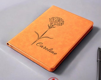 Birth Month Flower Zipper Portfolio, Personalized Refillable Notebook, Birthday Gift, Office Gift, Gift For Her, Custom Leather Portfolio