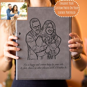 Family Photo Gift, Personalized Leather Padfolio, Photo With Engraving, Journal With Photo, Engraved Photo, Personalized Portfolio