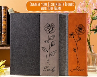 Birth Flower Gift Portfolio, Birthday Gift For Her, Personalized Portfolio, Meditation Journal, Birth Month Flower Gift, Leather Portfolio