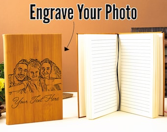 Personalized Leather Journal, Engraved Photo Gift, Engraved Handwriting Gift, Leather Journal, Custom Family Portrait, Family Photo Gifts