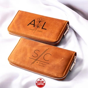 Genuine Rawhide Leather Wallet for Women, Slim Leather Wallet, Leather Wallet Purse, Gift for Her, Foldable Wallet, Leather Purse Zipper