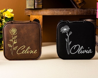 Personalized Jewelry Boxes, Birth Flower Jewelry Case, Travel Case For Bridesmaids, Minimal Jewelry Box, Jewelry Organizer, Jewelry Box