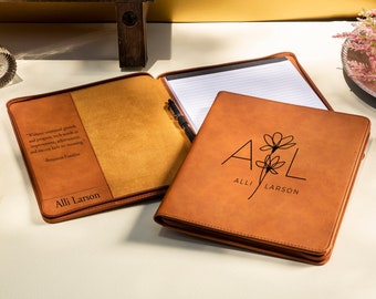 Portafolio recargable personalizado, portafolio personalizado con cremallera, portafolio de cuero personalizado, padfolio personalizado, regalo de negocios, regalo de doctorado