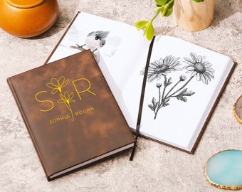 Cuaderno de bocetos personalizado, Diario sin forro, Diario de cuero personalizado, Diario de cuaderno de bocetos, Diario en blanco, Regalo para ella, Cuaderno de bocetos de artista