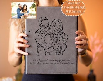 Family Photo Gift, Personalized Leather Padfolio, Photo With Engraving, Journal With Photo, Engraved Photo, Personalized Portfolio