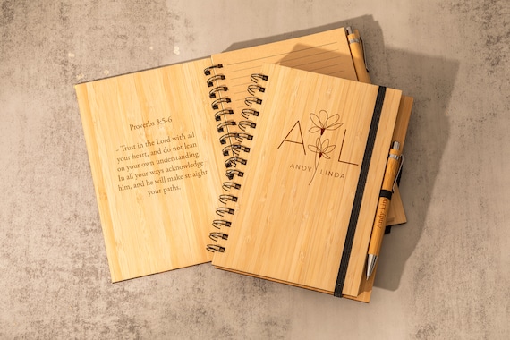 Customized Wood Journal, Personalized Wood Notebook, Travel Journal, Personalized Notebook, Birthday Gift, Spiral Notebook, Graduation Gift