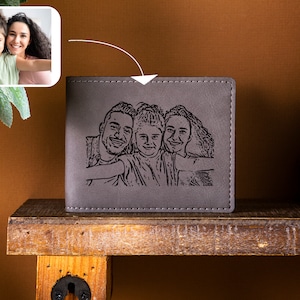 Billetera con foto personalizada, billetera de cuero personalizada, billetera con escritura a mano, billetera grabada, billetera de cuero para hombre, billetera con foto, regalo para él