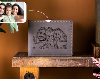 Custom Photo Wallet, Personalized Leather Wallet, Handwriting Wallet Gift, Engraved Wallet, Mens Leather Wallet, Picture Wallet,Gift For Him