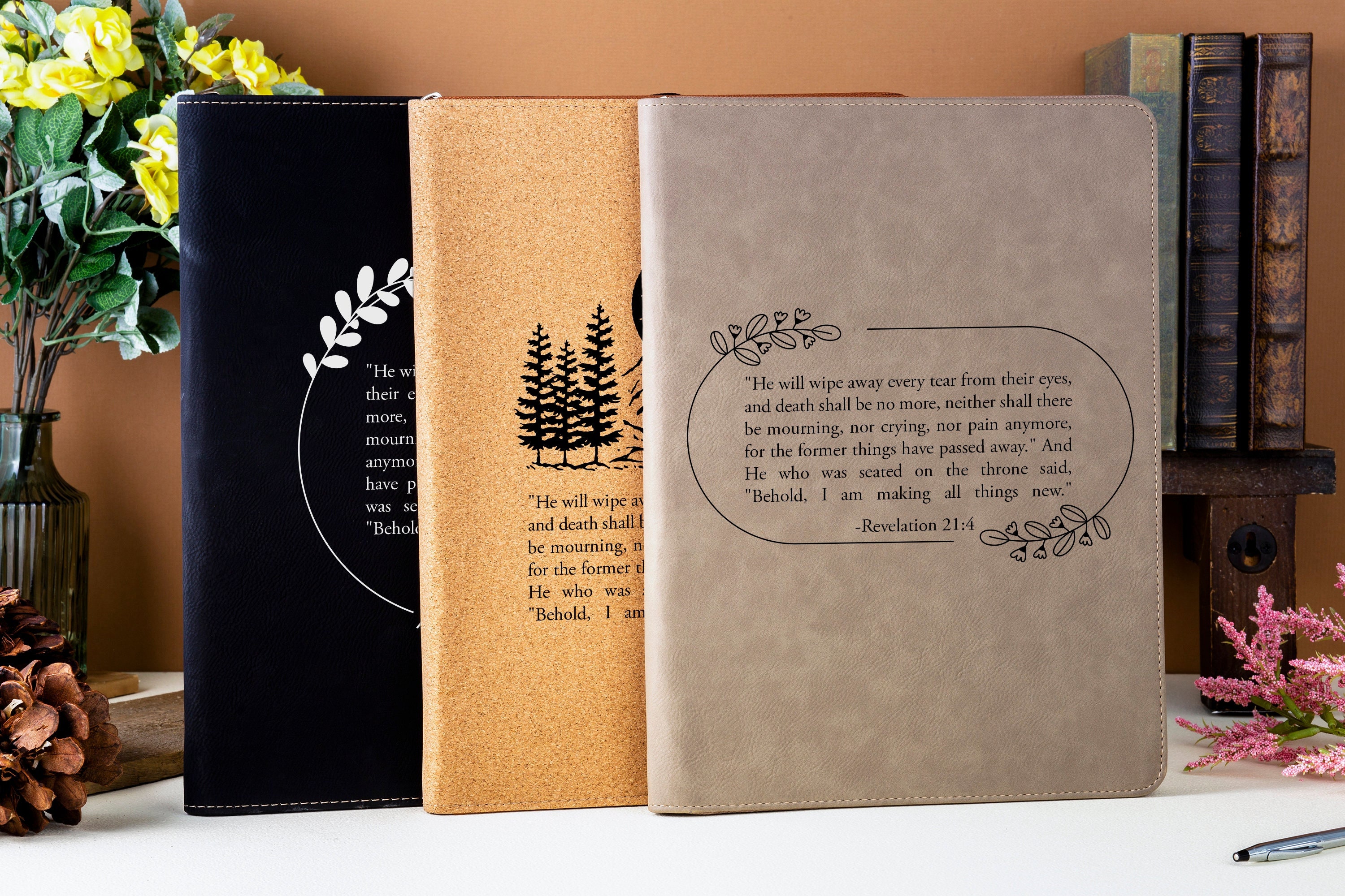 Portfolio en cuir personnalisé, journal devis personnalisé, devis personnalisé, cadeau première communion, portfolio en cuir personnalisé, cadeau verset de la Bible