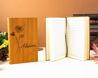 Personalized Journal, Birth Flower Month Journal, Birthday Gift Notebook, Meditation Journal, Birth Flower Diary, Birth Month Flower Gift