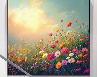 Origineel olieverfschilderij bloemenschilderij op canvas groot origineel kleurrijk bloemenschilderij bloemen kunst aan de muur woonkamer muur decor