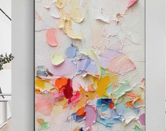 Large colorful abstract painting textured abstract painting clorful knife painting hand-painted painting for living room decor