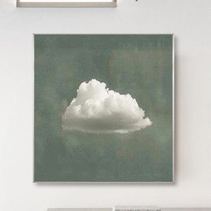 Sage Green Cloud Sky Oil Painting On Canvas,Abstract Sky Wall Art,Large Wall Art,Pastel Green Sky Painting,Minimalist Art,Living Room Decor