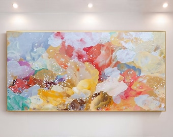 Abstract Flower Oil Painting On Canvas Original Floral Painting Large Contemporary Wall Art Acrylic Texture Painting For Living Room Decor