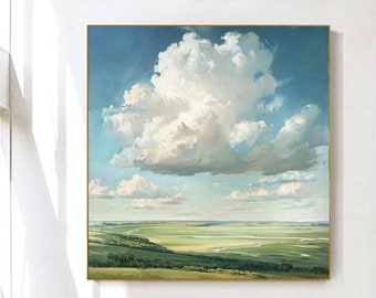 Clouds And Sky Scenery Original Oil Painting On Canvas,Natural Landscape Painting,Light Blue Sky Painting,Large Wall Art,Living Room Decor