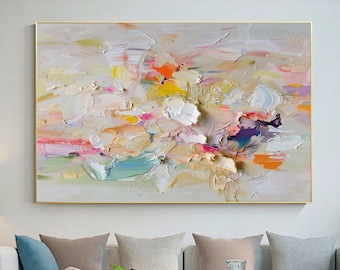 Abstract Oil Painting On Canvas,Abstract Colorful Wall Art,Texture 3D Wall Art,Canvas Art,Knife Painting,Large Wall Art,Living Room Decor