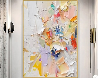 Large Abstract Colorful Painting On Canvas,Abstract Colorful Palette Knife Art,Handed-painting Boho Colorful Wall Art,Living Room Decor