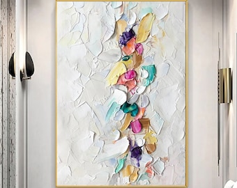 Large coloful abstract painting textured abstract painting colorful knife painting hand-painted abstract art large canvas art modern art