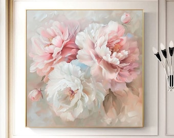 Original Flower Oil Painting on Canvas,Large Pink Rose Floral Painting,Minimalist Large Wall Art,Living Room Decor,Pink Pastel,Rose Painting