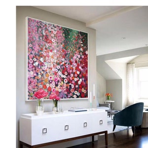 Flower Oil Painting On Canvas Abstract Rose Flower Painting, Flower Landscape Painting, Floral Wall Art Canvas Spring Living Room Home Decor