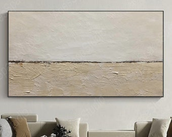 Large Beige Abstract Painting on Canvas Oversize Neutral Beige Wall Minimalist Textured Painting Large Wall Art Wabi Sabi Decor Living Room