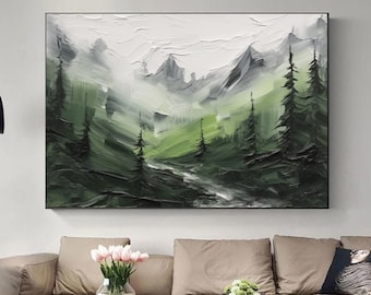 Large Abstract Landscape Forest Oil Painting on Canvas Green Tree Texture Wall Art Original Nature Painting Modern Custom Living room Decor