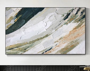 Acrylic large green abstract art Original minimalist abstract painting Oversized modern abstract painting