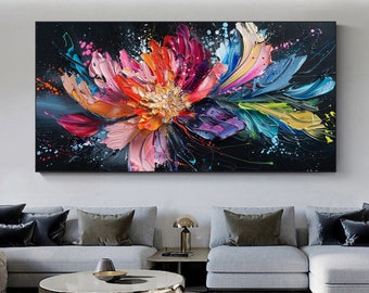 Flower Oil Painting on Canvas Large Colorful 3D Wall Art Bohemian Artist Outfit Blooming Flower Floral Botanical Landscape Living Room Decor