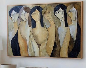 Abstract Portrait Painting Colorful Face Abstract Art Neutral Oil Painting Large Portrait Canvas Wall Art Textured Handmade Art Pop Art