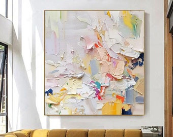 Large Abstract Colorful Painting,Abstract Colorful Palette Knife Painting,Abstract Hand-painting Texture Colorful Wall Art Living Room Decor