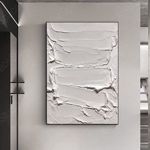 Large White Abstract Painting on Canvas White 3D Textured Painting Large Wall Art 3D Minimalist Art Modern Custom Japandi Art Home Décor