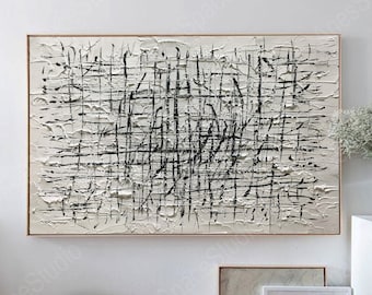 Textured white painting Black and white abstract painting Modern abstract painting on canvas Large textured canvas painting