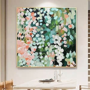 Original fleur verte peinture à l'huile sur toile Boho abstrait floral art mural 3D peinture texturée peinture florale moderne décoration de salon