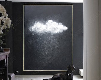 Black and white wall art large cloud abstract painting minimalist art black and white painting